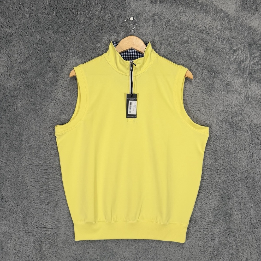 Fairway & Greene Tech Solid 1/4 Zip‎ Vest Mens S Yellow Sleeveless Golf Stretch